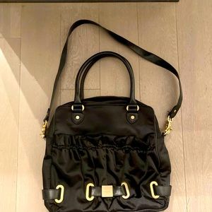 Botkier Ladies large black silk shoulder/carryon bag with gold accents